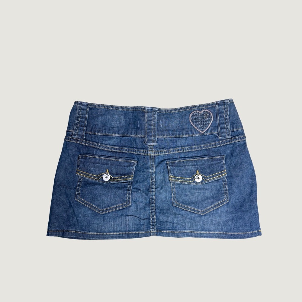 Y2K Denim Rock Low Rise Denim Mini Skirt Blue Embroidered Heart #16